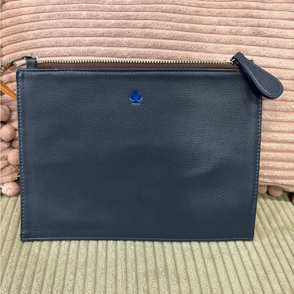 POSTINO GLORIA SALDARRIAGA Navy Blue Pebbled Italian leather clutch bag purse